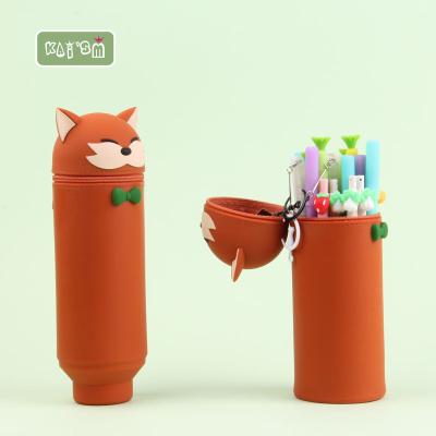 China KAI'SM 3D Waterproof Cartoon Fox Pencil Case Silicone Creative Retractable Pencil Case For Kids Support Customized Service for sale