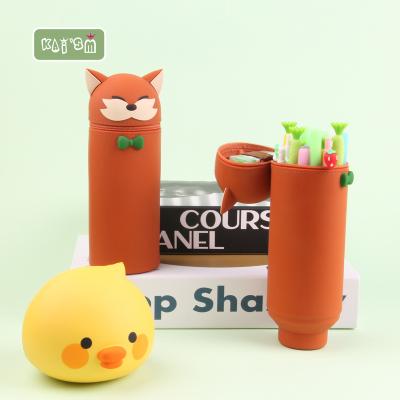 China KAI'SM 3D Waterproof Cartoon Fox Pencil Case Creative Cute Silicone Animal Retractable Cute Pencil Case For Kids Support Customized Service for sale