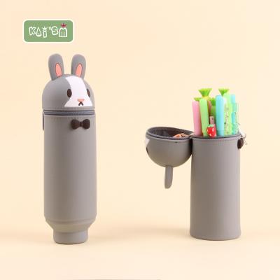 China KAI'SM 3D Waterproof Cartoon Rabbit Pencil Case Silicone Retractable Creative Pencil Case For Kids Support Customized Service for sale