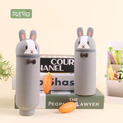 China KAI'SM 3D Cartoon Waterproof Rabbit Pencil Case Silicone Creative Retractable Pencil Case for Kids for sale