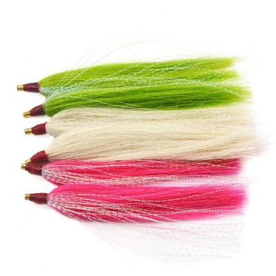 China Brass tube tied wool tail hair 3 colors 4inch Fishing Bucktail Teasers Fishing Lures Saltwater Fishing Cod Bucktail Slide Teaser Hooks Fluk rigs for sale