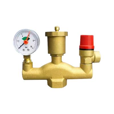 China General Brass Boiler Vent Valve Pressure Relief Valve With Gauge For Floor Heating System for sale