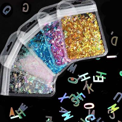 China New fashion PET English letters sequin color laser sequin nail accessories nail stickers nail jewelry for sale