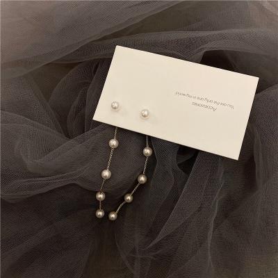 China CLASSIC Long Silver Pearl Earrings S925 Needle Simple Fashion Earrings Line Drop Earrings for sale