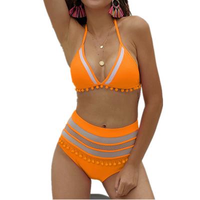 China Breathable Women Mesh Inserts High Waist Sheer 2 Piece Bikini Set With Triangular Cups for sale