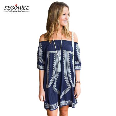 China Simple Design But Fashion Breathable Geometric Print Off The Shoulder Summer Dress Beach for sale