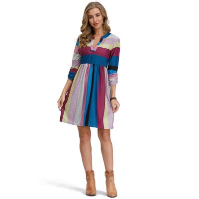 China Breathable New Style 2021 Spring Women Dresses Casual Long Sleeve Stripes Dress for sale