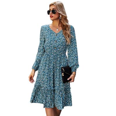 China 2021 Breathable New Style Woman Printed Long Sheath Elegant Floral Dresses Sale Online for sale