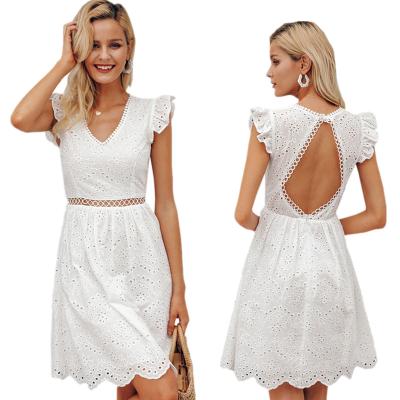 China Best Selling Breathable Fashion Halter V Neckline Midi White Dress for sale