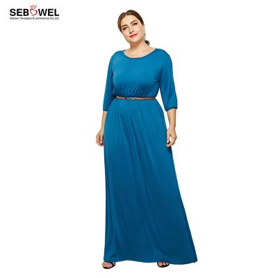 China Breathable Light Blue Solid Women Maxi Long Elegant Half Sleeve Dresses With Belt for sale