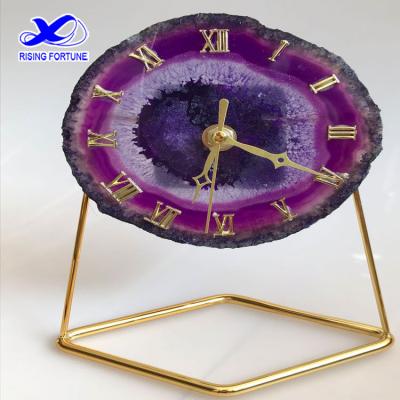 China Wholesale Luxury Home Decoration Antique Style Agate Stone Slices Desk Clock for sale