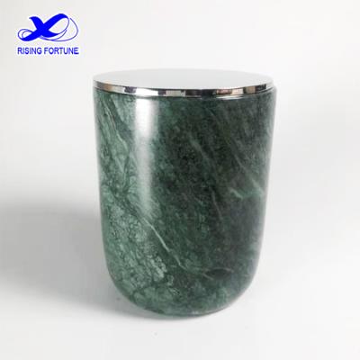 China Home Decoration Logo Customized Large Luxury Candle Container with Metal Lid and Green Natural Marble Candle Jars for sale