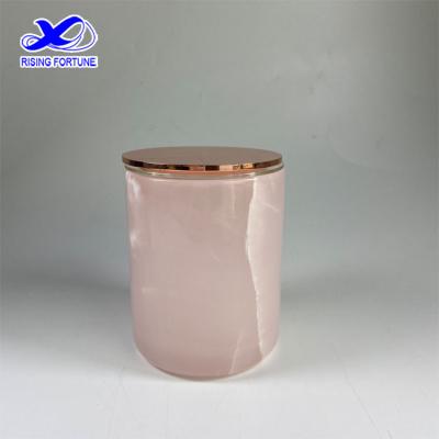 China ECO-frendly Home Decor Luxury Pink Marble Candle Holder Onyx Candle Jars With Lid for sale