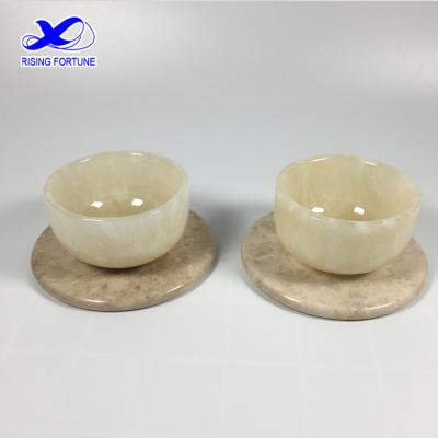 China Sustainable ready to ship beige onyx drinkware teacups for sale