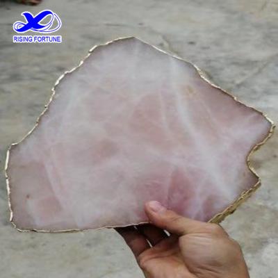 China Hot Selling Europe Natural Rose Quartz Crystal Trays Pink Quartz Crystal Slice Rose Quartz Tray for sale