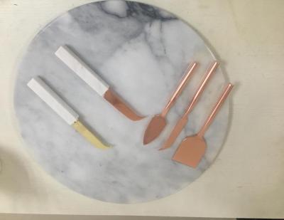 China Round cheese viable white marble board with cheese knife set for sale