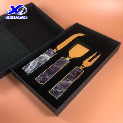 China Viable Ready to Ship Crystal Craft Cheese Knife Amethyst Cheese Knife and Cutlery Set Box for sale