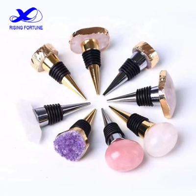 China Custom Made Natural Stone Amethyst Stone Wine Stopper For 2022 Red Purple Agate Bar Castle Druzy Wine Stopper Stone Wine Stopper for sale