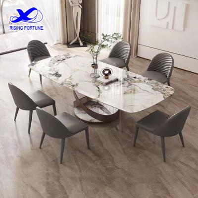 China (Other) Modern simple style agglomerated stone dining table ceramic top dining table adjustable for dining room for sale