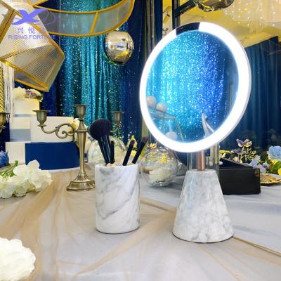 China New Design Lighted Marble Make Up Mirror With Led Lights And USB Charger for sale