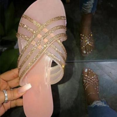 China Fashion Trend Shoes Outdoor Rhinestone Jelly Slide Slippers Sandals For Summer Beach Flat Women for sale