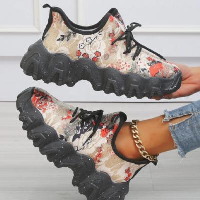 China 2022 Fashion Trend Chunky Wedges Platform Woman Luxury Lace Up Casual Sneakers for sale