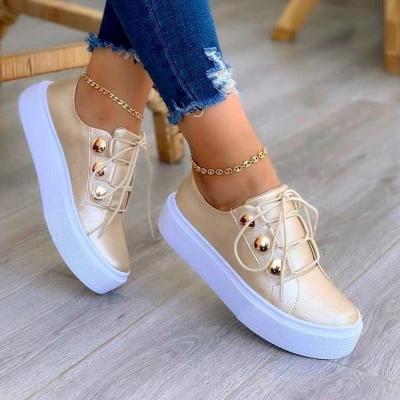 China PU Leather Casual Lace Up Sneaker Shoes Fashion Trend Women's Walking Flat Sports Shoes For Women for sale