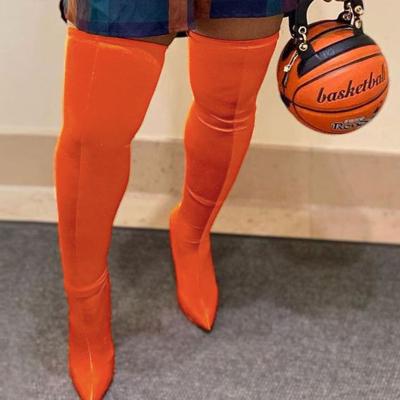 China 2022 Anti-slippery Wholesale Orange Stretch Thigh High Heel Boots Women Plus Size Long Thigh Boots for sale