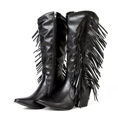 China 2021 Fashion Anti-slippery Women Led Gladiator Chunky Heeled Mid Boots Thigh High Tassel Boots Long for sale