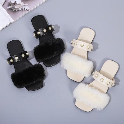 China Wholesale Fashion Trend Fashion Fur Slides Comfortable Flat Slippers Slippers For Women for sale