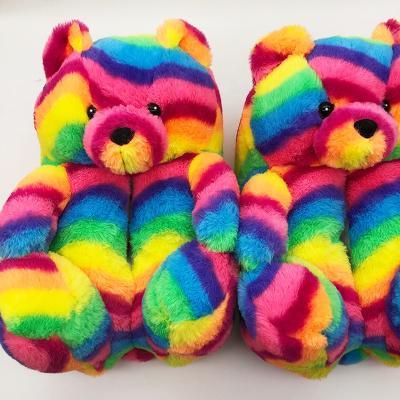 China Fashion Trend Rainbow Cute Winter Cartoon Bear Warm Bedroom Shoes Slipper Bling Teddy Bear Bed Slippers Fluffy for sale