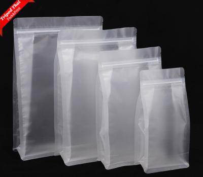 China Matte Stand Up 8 Gusset Box Pouch Bottom Zipper Security Quadruple Sealable Clear Transparent Side Block Bottom Bag for sale