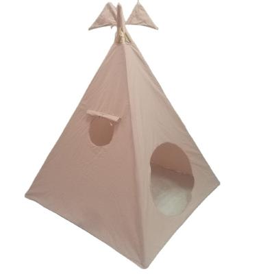 China Soft Toy Solid Pink Fabric Indian Teepee For Kids Princess Teepee Tent With Decorate Bunting for sale