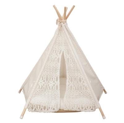 China Sustainable Foldable Pet Teepee Tent Indoor And Outdoor Canvas Cloth Pet Tent for sale