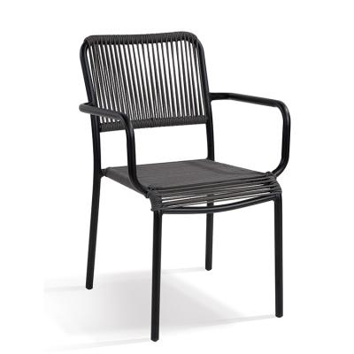 China Convertible Restaurant Dining Furniture Rope Chair Patio Round Black Armed Woven Chairs With Airy Black for sale