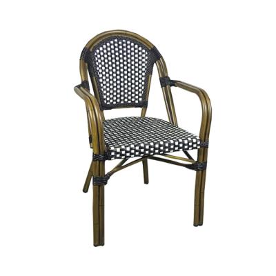 China Modern Outdoor Restaurant Bistros French Chairs Black Wicker Dining Chair With Arm for sale