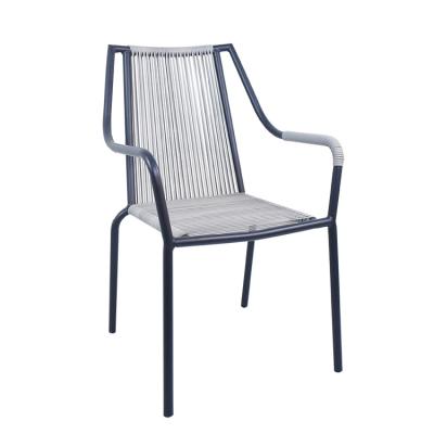 China Gray Round Woven Rattan Dining Chair Modern Outdoor Seats Restaurant Waterproof Dining High Back Chairs for sale