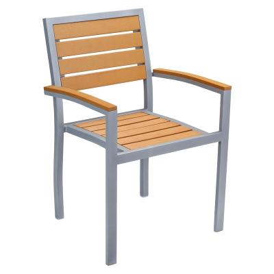 China French Outdoor Stacking Armchair With Silver Frame Seating Plastic Teak Chairs for sale