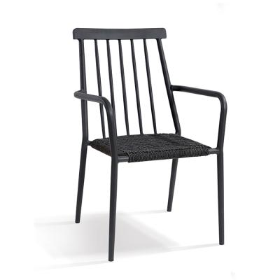 China Rural Leisure Patio Metal Rope Dining Chairs Aluminum Backrest Rope Wicker Seat Chairs for sale