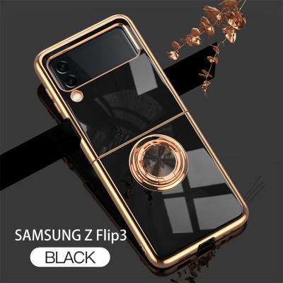 China Shockproof Fashion Electroplate Frame Ring Case For Samsung Z Flip Magnetic 3 Car Holder Phone Case For Z Flip 3 Lens Protection Cover for sale