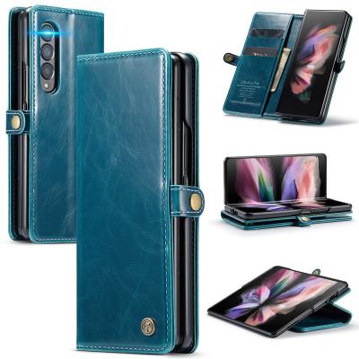 China New Luxury CaseMe Flip Leather Wallet Card Slot Shockproof Phone Case For Samsung Galaxy Z Fold 3 5G Kickstand Shockproof Cover Mobile Case for sale