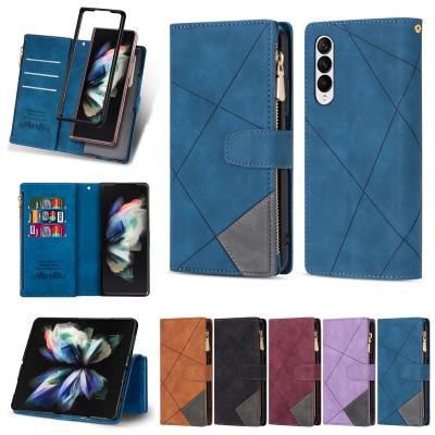 China New Vintage Shockproof Flip Leather Purse For Samsung Galaxy Z Fold 3 Phone Case Zipper Wallet Card Holder Back Cover Cell Phone Case for sale