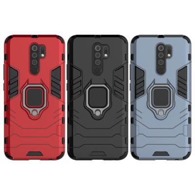 China Armor Car Ring 360 Shockproof Hybrid Shockproof Stand Phone Case For Xiaomi Redmi 9 Magnetic Hard Back Cover for sale