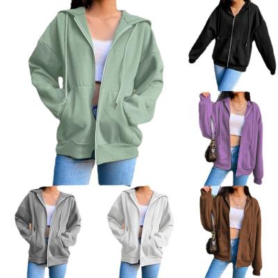 China 2021 Autumn New Plush Hooded Solid Color Long Sleeve Coat Women's Loose Zipper Top for sale