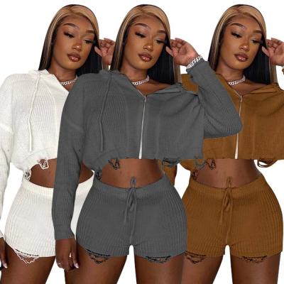 China Autumn new anti-static sweater set women's casual solid color hooded sweater two-piece set for sale