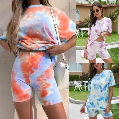 China Breathable Gradual Loose Casual Short Two-Piece Suit Women T-shirt Tie Dye Fashion Two-Piece Set for sale