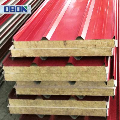 China OBON Foshan Soundproof Fireproof Small Thickness Z Lock Outdoor EPS Wall Sandwich Panels Orrugated Rock Wool Sandwich Panel Price In Turkey for sale