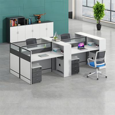 China Modern Office 4 Person Office Workstation Furniture Wooden Industrial L Shaped Staff Cubicle Modern White Office Desk for sale