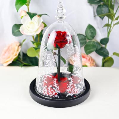 China Gift design natural beauty and eternal beast true roses forever rose in glass dome for girls for sale