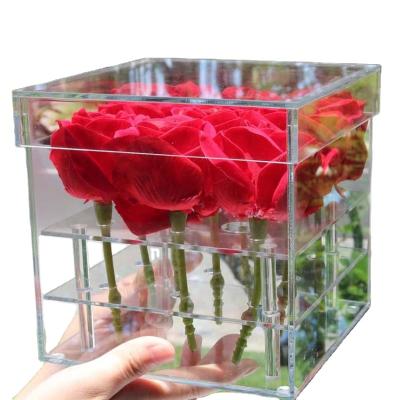 China Designs Wholesale Preserved Single 4/9/16/25 Roses In Acrylic Box With Lid&drawer For Valentine's Day for sale